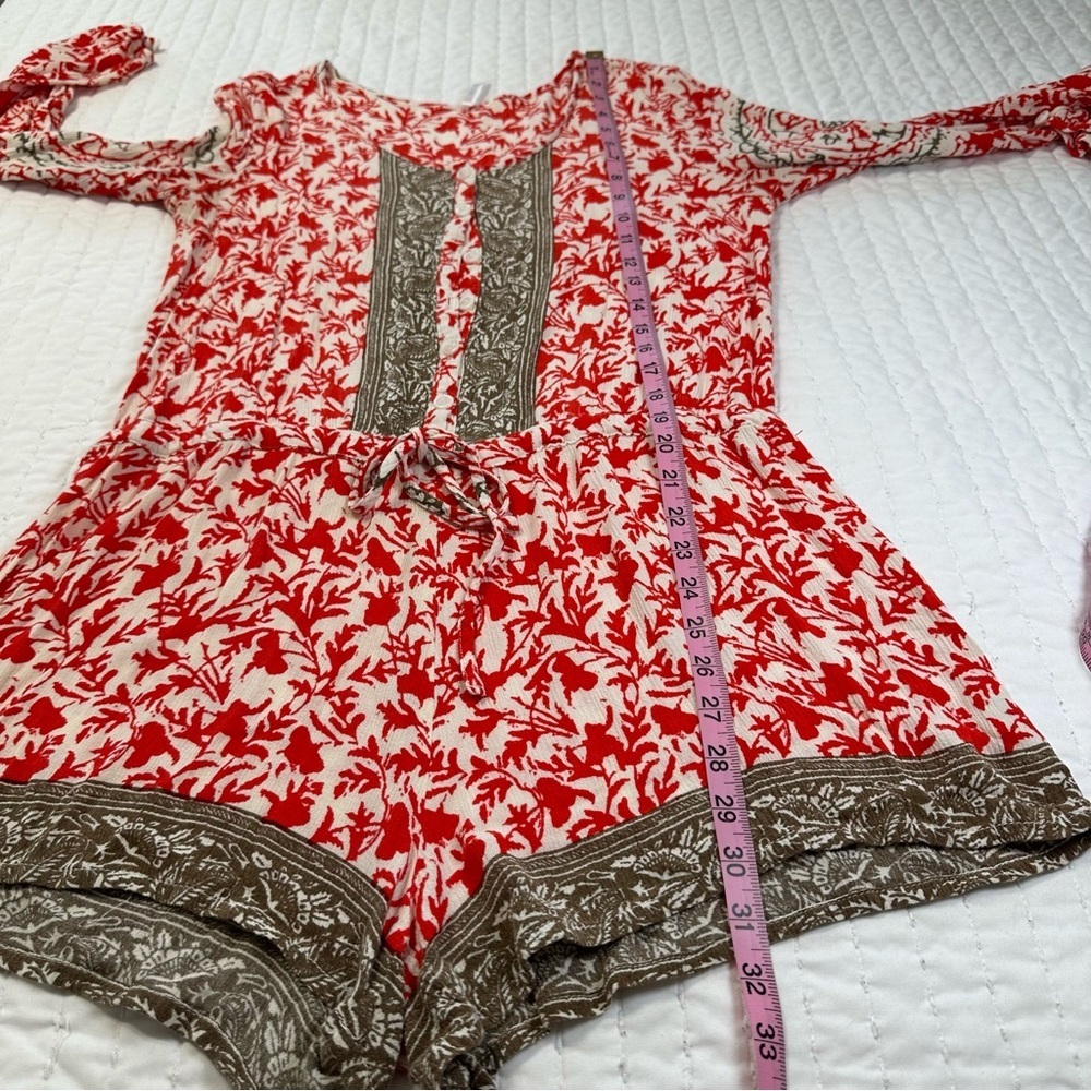 Free People Gardenia Combo Red White Floral Medallion Print Resortwear Romper - Picture 5 of 15